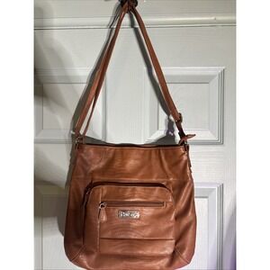 MultiSac Bag Crossbody Camel Faux Leather Logo Multi-Pocket Compartments Purse